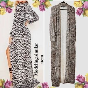 MC Long, Open-Front, Leopard-Print Duster Cardigan Size 12 - PrettyLittleThing